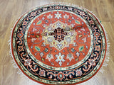 Indian Rug Hand Knotted Oriental Rug Serapi Round Oriental Rug 4'1X4'1