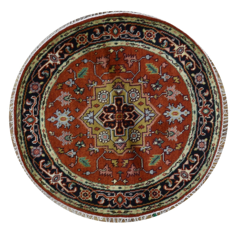 Indian Rug Hand Knotted Oriental Rug Serapi Round Oriental Rug 4'1X4'1
