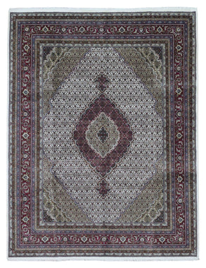 Indian Rug Hand Knotted Oriental Rug Silk Mahi Tabriz Oriental Rug 7'8 x 10'