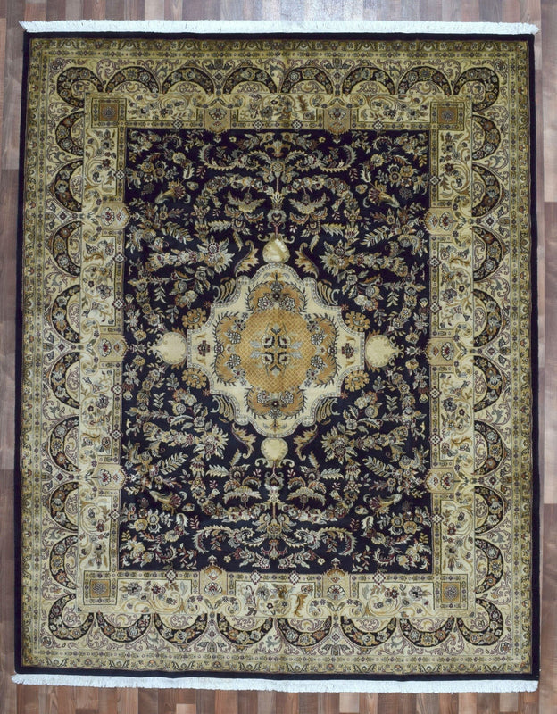 Very Fine Large Navy and Beige Tabriz Oriental Rug 7'8X9'7