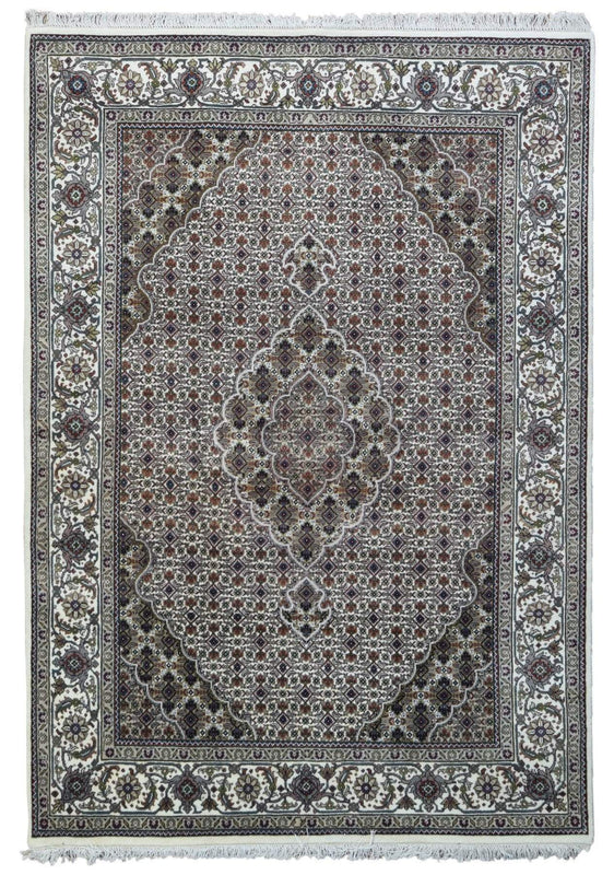 Indian Rug Hand Knotted Oriental Rug Very Fine Mahi Tabriz Oriental Rug With Silk 6'2X10'1
