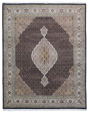 Indian Rug Hand Knotted Oriental Rug Very Fine Mahi Tabriz Oriental Rug With Silk 8'X10'