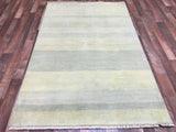 Nepal Rug Hand Knotted Oriental Rug Fine Modern Nepali Sari Silver Silk Area Rug 4'x6'1