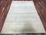 Nepal Rug Hand Knotted Oriental Rug Fine Modern Nepali Sari Silver Silk Area Rug 4'x6'1