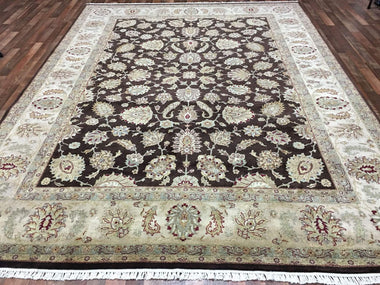 Pakistan Rug Hand Knotted Oriental Rug Large Brown Chobi Peshawar Area Rug 9' x 11'9