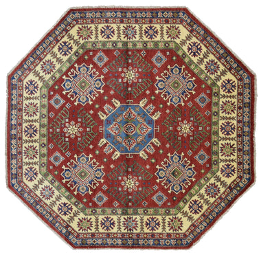 Pakistani Rug Hand Knotted Oriental Rug Fine Octagonal Kazak Oriental Area Rug 6'x 6'