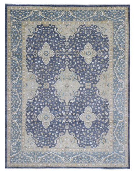 Beige, Black and Blue Fine Pakistan Peshawar Large Area Rug 8'10X11'6