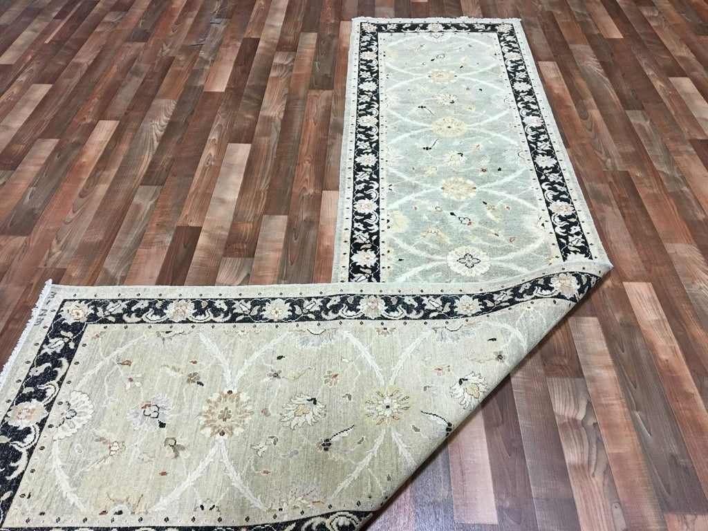 Green and Black Fine Pakistan Peshawar Runner Rug 2'5X11'4