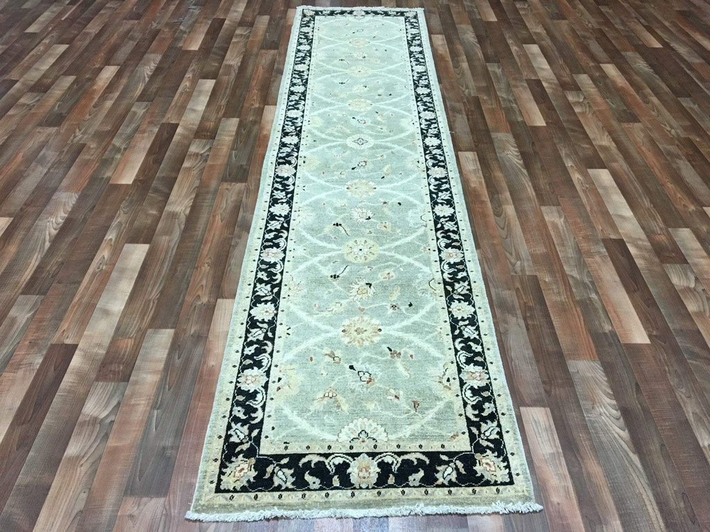 Green and Black Fine Pakistan Peshawar Runner Rug 2'5X11'4