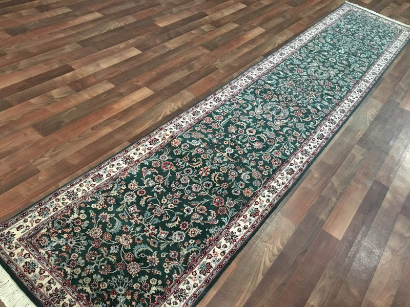 Green and Beige Fine Pakistan Tabriz Runner Rug 2'6X12'10