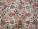 Pakistani Rug Hand Knotted Oriental Rug Fine Red White and Blue Silk Tabriz Area Rug 8'x10'