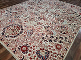 Pakistani Rug Hand Knotted Oriental Rug Fine Red White and Blue Silk Tabriz Area Rug 8'x10'
