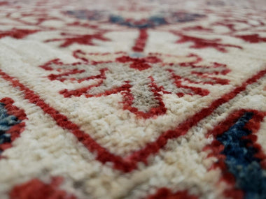 Pakistani Rug Hand Knotted Oriental Rug Fine Red White and Blue Silk Tabriz Area Rug 8'x10'