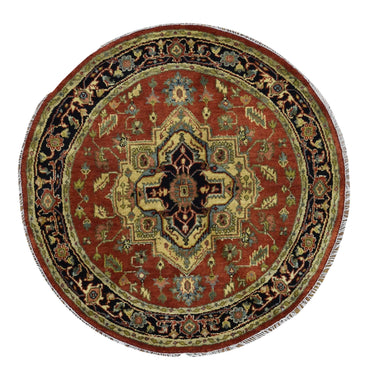 Pakistani Rug Hand Knotted Oriental Rug Fine Round Pakistan Oriental Serapi Rug 4'10 x 4'10
