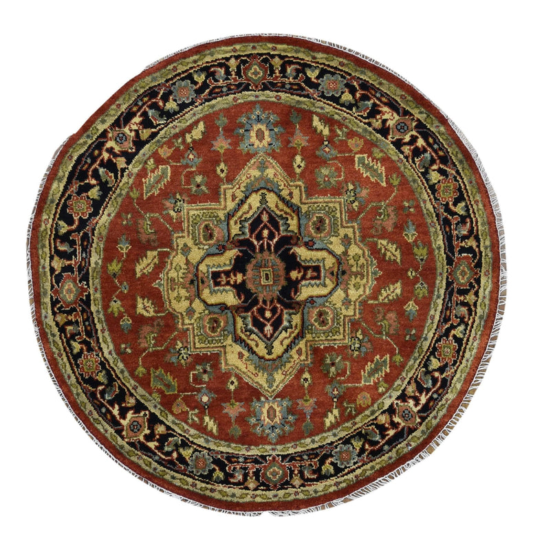 Pakistani Rug Hand Knotted Oriental Rug Fine Round Pakistan Oriental Serapi Rug 4'10 x 4'10