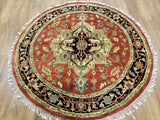 Pakistani Rug Hand Knotted Oriental Rug Fine Round Pakistan Oriental Serapi Rug 4'10 x 4'10
