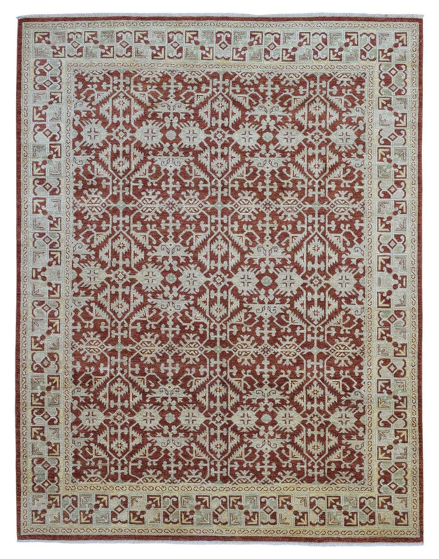 Pakistani Rug Hand Knotted Oriental Rug Large Burnt Orange, Silver, Gold Hand-Knotted Peshawar Area Rug 8'X10'3