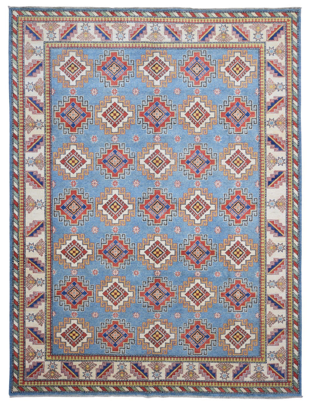 Pakistani Rug Hand Knotted Oriental Rug Large Fine Semi-Antique Symbolic Kazak Area Rug 9'9x12'9