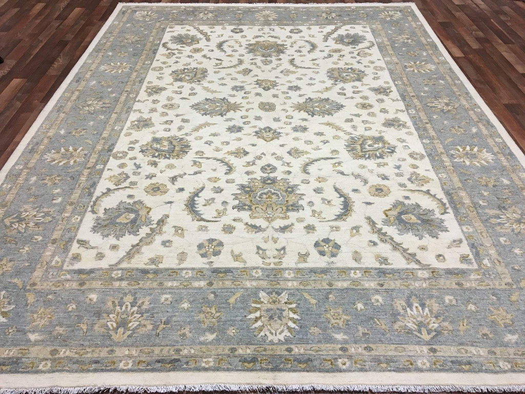 Blue and Beige Very Fine Pakistan Peshawar Large Oriental Rug 9'X11'10