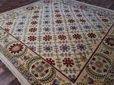 Pakistani Rug Hand Knotted Oriental Rug Very Fine Rare Oriental Kilim Rug 9'1 x 9'1