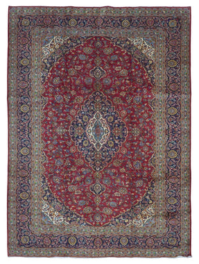 Persian Rug Hand Knotted Oriental Rug Antique Estate Vaulted Persian Kashan Rug 9'10x13'1