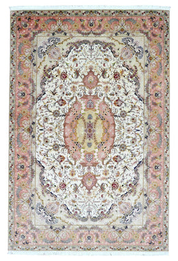 Persian Rug Hand Knotted Oriental Rug Antique Extra Fine Persian Tabriz Silk Oriental Rug 6'7x10'1
