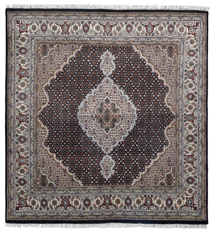 Persian Rug Hand Knotted Oriental Rug Fine Persian Silk Mahi Tabriz Area Rug 6'6x6'6
