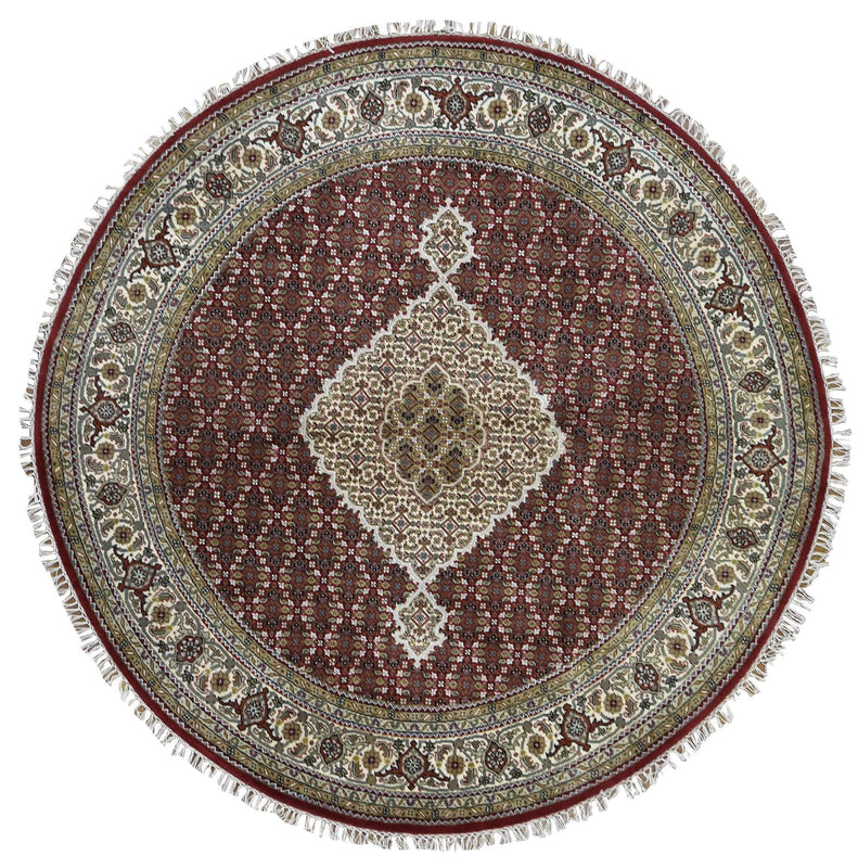 Persian Rug Hand Knotted Oriental Rug Fine Round Silk Tabriz Area Rug 6'8x6'8