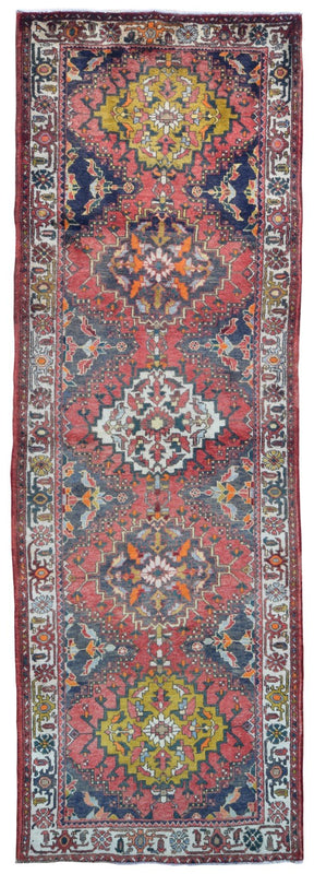 Persian Rug Hand Knotted Oriental Rug Fine Semi-Antique Persian Heriz Oriental Runner 3'8X11'3
