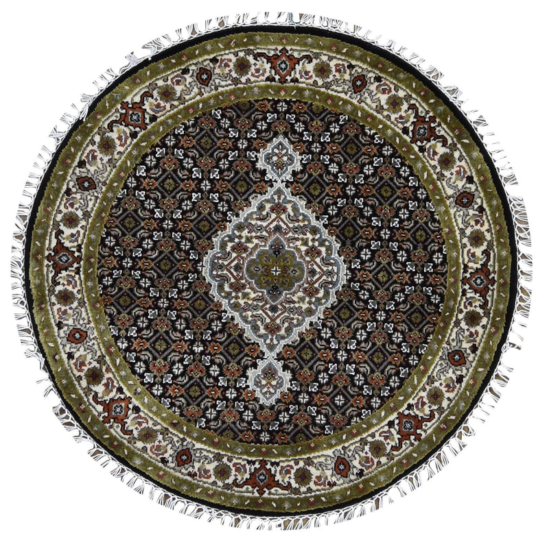 Persian Rug Hand Knotted Oriental Rug Fine Silk Tabriz Round Area Rug 3'4x3'4