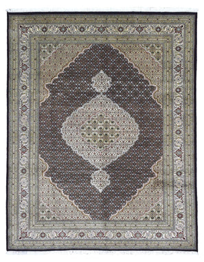 Persian Rug Hand Knotted Oriental Rug Large Fine Silk Mahi Tabriz Oriental Area Rug 8'1x10'1