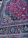 Persian Rug Hand Knotted Oriental Rug Large Semi-Antique Hot Pink Persian Kashan Rug 9'10x 12'8