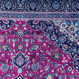 Persian Rug Hand Knotted Oriental Rug Large Semi-Antique Hot Pink Persian Kashan Rug 9'10x 12'8
