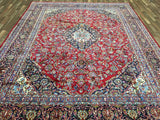 Persian Rug Hand Knotted Oriental Rug Large Very Fine Persian Kashan Rug 9'4 x 12'2 (Semi-Antique)
