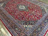 Persian Rug Hand Knotted Oriental Rug Large Very Fine Persian Kashan Rug 9'4 x 12'2 (Semi-Antique)