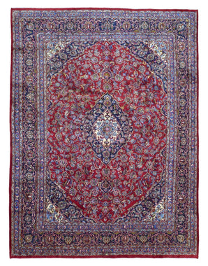 Persian Rug Hand Knotted Oriental Rug Large Very Fine Persian Kashan Rug 9'4 x 12'2 (Semi-Antique)