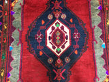 Persian Rug Hand Knotted Oriental Rug Rare Semi-Antique Persian Hamadan Runner 3'11x7'6