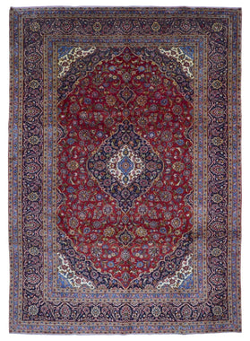 Persian Rug Hand Knotted Oriental Rug Semi-Antique Fine Estate Kashan Persian Rug 9'6 x 13'