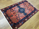 Persian Rug Hand Knotted Oriental Rug Semi-Antique Fine Persian Hamadan Rug 3' x 4'7