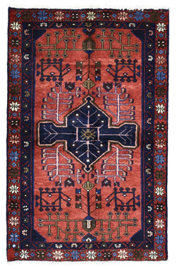 Persian Rug Hand Knotted Oriental Rug Semi-Antique Fine Persian Hamadan Rug 3' x 4'7