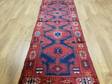 Persian Rug Hand Knotted Oriental Rug Semi-Antique Fine Persian Hamadan Runner 3'4X9'3