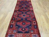 Persian Rug Hand Knotted Oriental Rug Semi-Antique Fine Persian Hamadan Runner 3'4X9'3
