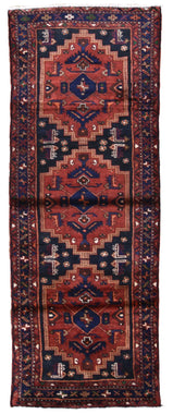 Persian Rug Hand Knotted Oriental Rug Semi-Antique Fine Persian Hamadan Runner 3'4x9'6