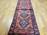 Persian Rug Hand Knotted Oriental Rug Semi-Antique Fine Persian Hamadan Runner 3'5X9'8