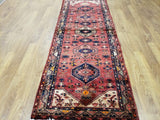 Persian Rug Hand Knotted Oriental Rug Semi-Antique Fine Persian Hamadan Runner 3'6X9'9