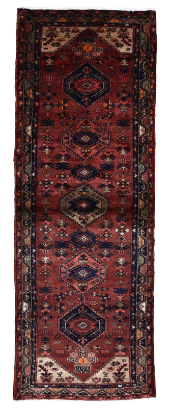 Persian Rug Hand Knotted Oriental Rug Semi-Antique Fine Persian Hamadan Runner 3'6X9'9