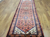 Persian Rug Hand Knotted Oriental Rug Semi-Antique Fine Persian Hamadan Runner 3'8X10'3