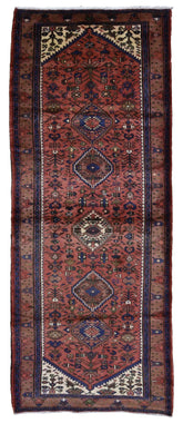 Persian Rug Hand Knotted Oriental Rug Semi-Antique Fine Persian Hamadan Runner 3'8X10'3