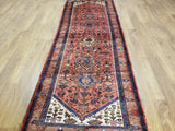 Persian Rug Hand Knotted Oriental Rug Semi-Antique Fine Persian Hamadan Runner 3'8X10'3