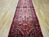 Persian Rug Hand Knotted Oriental Rug Semi-Antique Fine Persian Hamadan Runner 3'9x12'10